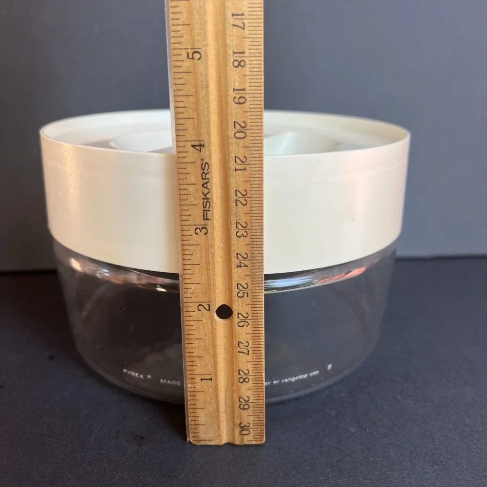 VTG Pyrex Store N See Glass Canister White Twist Lid W/ Seal 1970s Small MadeUSA